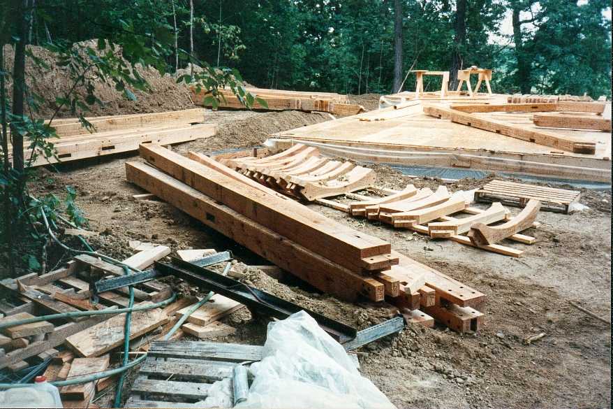 The timber frame, delivered in pieces